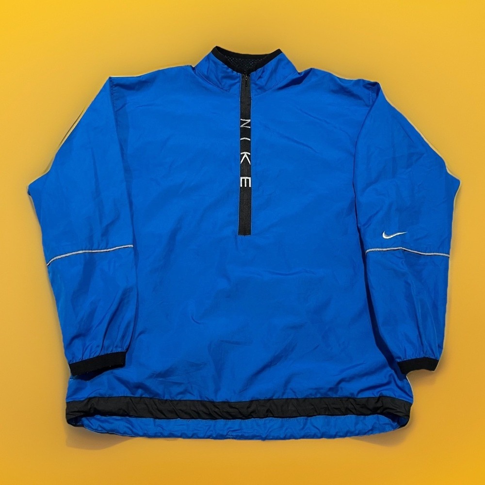 Nike Mens Blue 90s Half Zip Windbreaker Reflective Pullover Running Jacket M